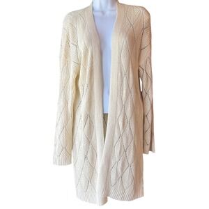 Open Knit Cardigan Duster Cream Boho Lightweight Size Large